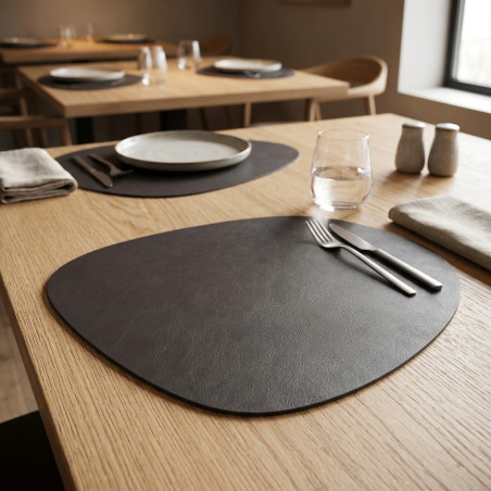 Mantel individual oval cuero antracita [45 x 35 cm]
