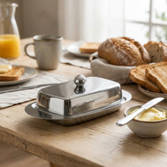 Mantequillera de acero inoxidable Lacor | Medidas 11 x 22 cm | Diseño elegante y duradero para la mesa