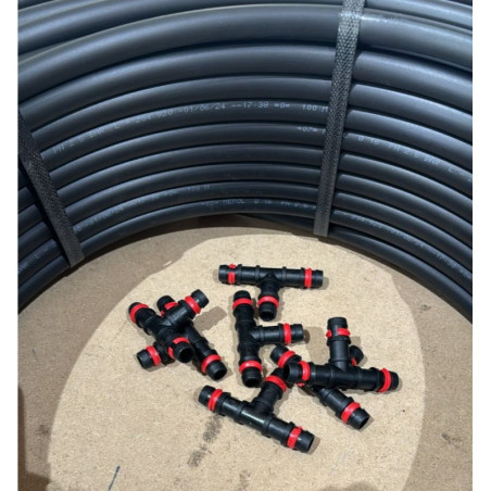Confezione da 100 raccordi a T per irrigazione a goccia da 20 mm con anello di sicurezza | Raccordo a T per tubo da 20 mm | Racc