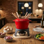 Conjunto de fondue de ferro fundido esmaltado LACOR , suporte de ferro com base de madeira, 6 garfos, vermelho