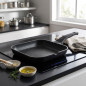 Sartén Parrilla 24x24 cm Lacor | Asador Liso Eco Piedra | Antiadherente Negro | Cocina Saludable Sin Aceite
