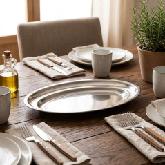 Plato bandeja fuente de servicio 35 x 23 cm | Fuente Oval Acero Inoxidable Lacor  | Para Servir, Decorar y Presentar alimentos