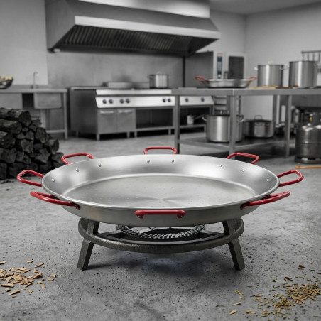 Klassische Paellapfanne aus Stahl Lacor 6 Griffe [130 cm - 200 Portionen]