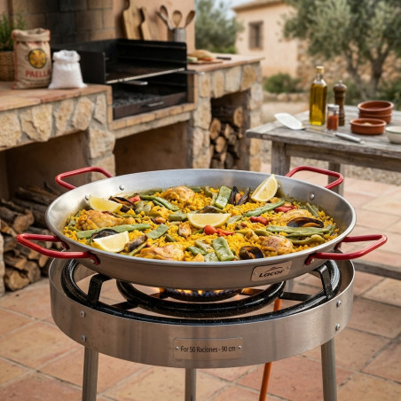 Padella classica per paella in acciaio LACOR 4 manici [90 cm - 50 porzioni]
