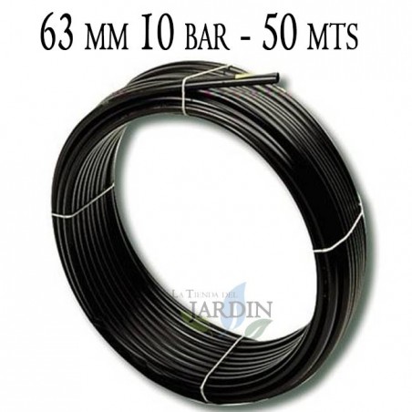 Tuyau d'arrosage PE 63mm 50m, 10 bar, polyéthylène agricole 63 mm noir