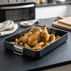 LACOR Antihaftbeschichtetes Rotisserie-Tablett aus Aluminium mit Klappgriff 40 x 30 x 6,2 cm