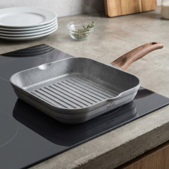 Sartén Asador Grill Stilo Aluminio | Gris | 28x28 cm | 5.2 cm de altura | Sartén cuadrada de aluminio | Lacor