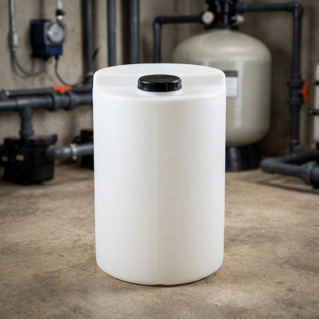 Zylindrischer Polyethylenbehälter zum Dosieren, 100 L (Ø 480 mm, Höhe 658 mm)