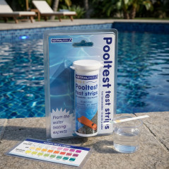  3-in-1-Teststreifen, Analyse von freiem Chlor, pH-Wert und Alkalität.