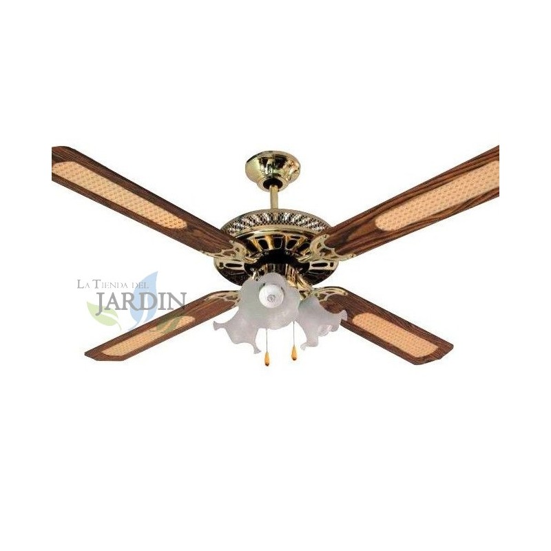 Ventilateur de plafond classique avec lumière et télécommande 52'' 132 cm, 4 pales et 3 vitesses