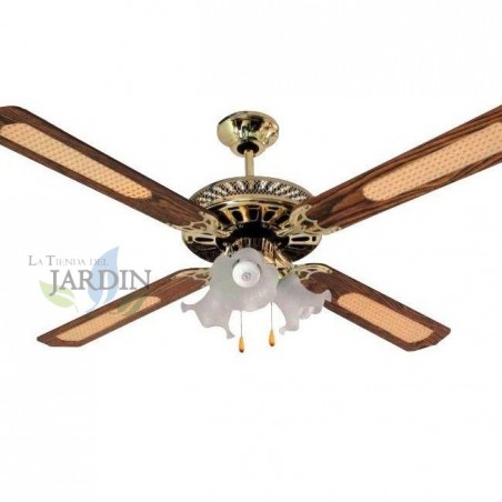 Ventilatore a Soffitto Classico con luce e telecomando 52'' 132 cm, 4 pale e 3 velocità