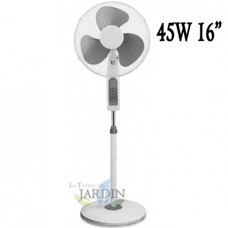 Ventilador de pé de 16" e 45 W com 3 velocidades e altura ajustável, cinza