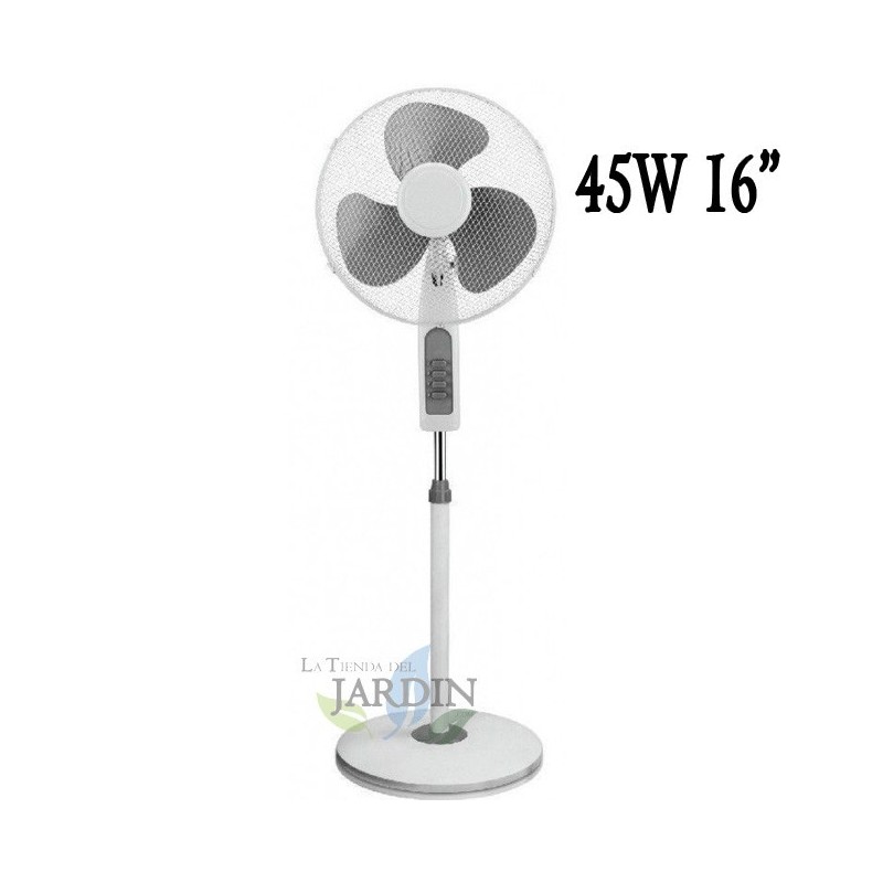 16" 45W Standing Fan with 3 Speeds and Adjustable Height, Grey