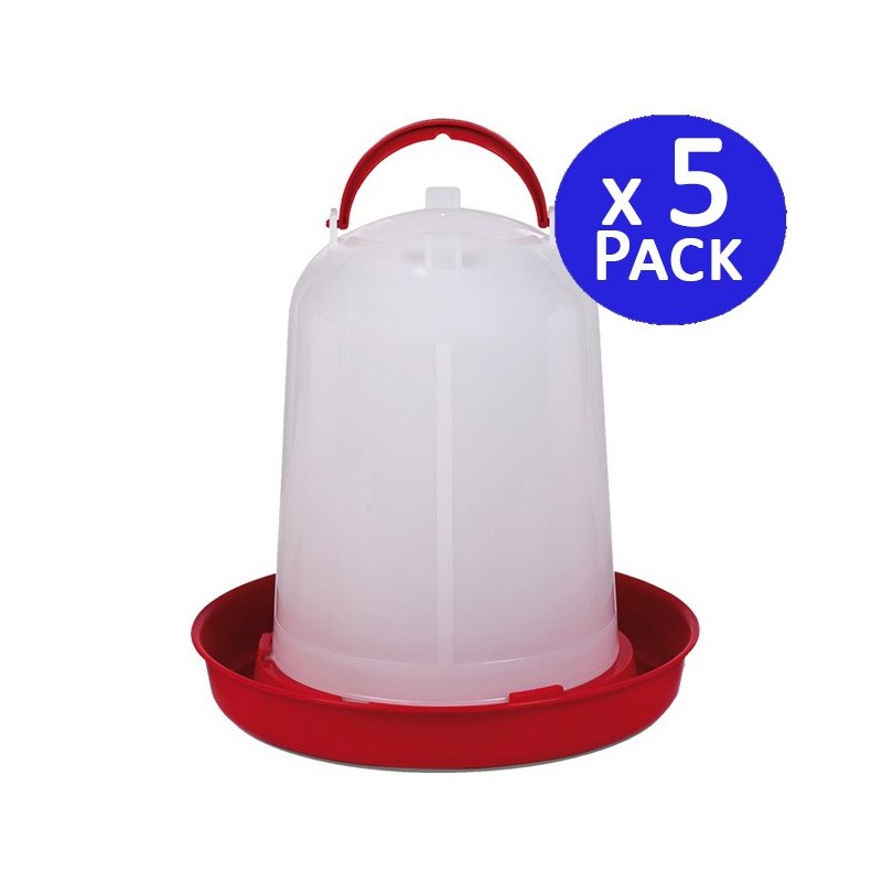 5 x Abreuvoir poulet 3 litres rouge. 23 x 22 cm