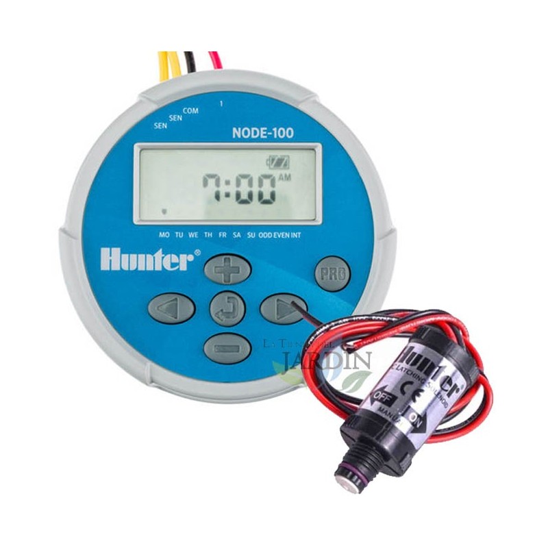 Controlador de irrigação Hunter NODE100 operado por bateria + solenoide de 9 V, sistema de irrigação automática de jardim Controlador de irrigação Hunter NODE100 operado por bateria + solenoide de 9 V, sistema de irrigação automática de jardim