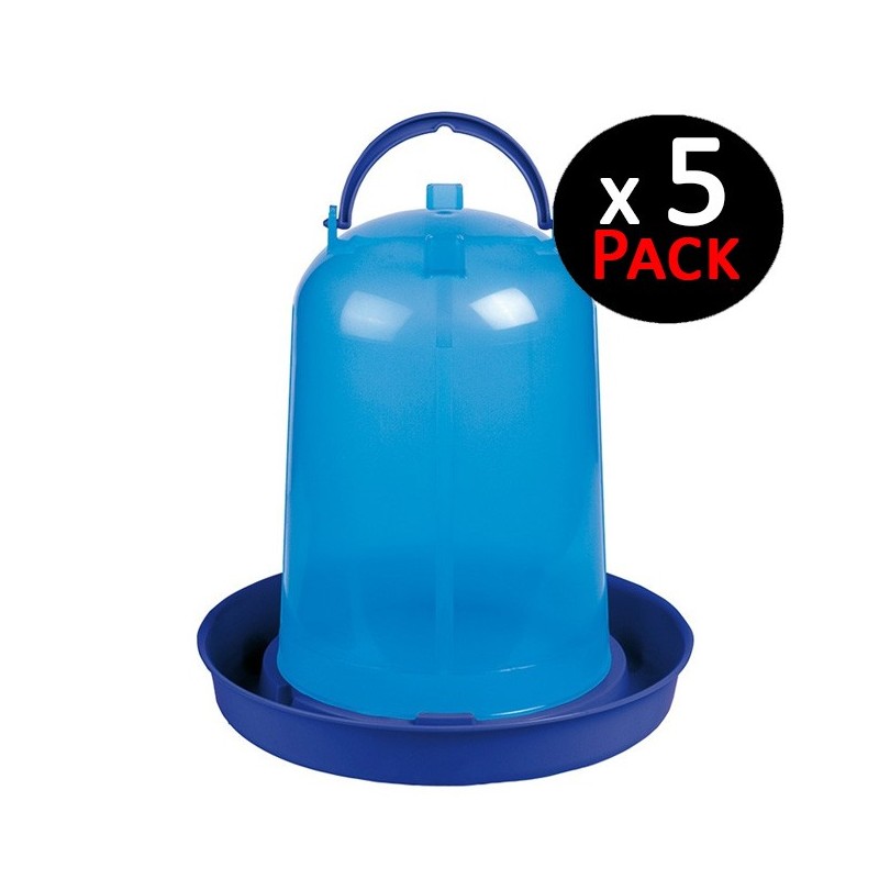 5 x Abreuvoir poulet 3 litres bleu. 23 x 22 cm