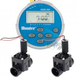 Kit controller di irrigazione a batteria Hunter NODE200 + 2 elettrovalvole PGV100 da 9 V e 1 pollice