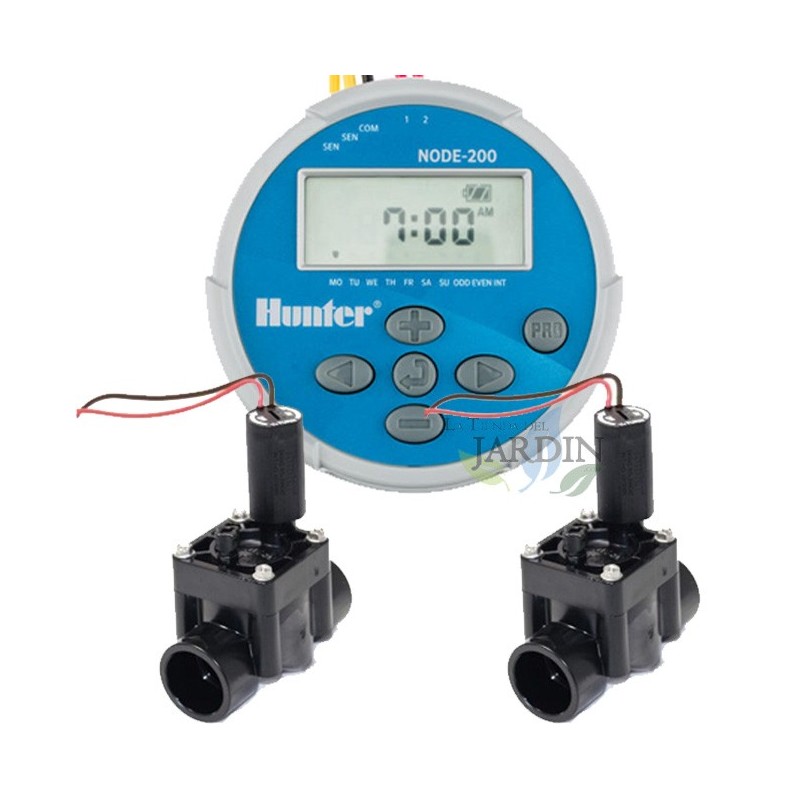 Programmateur d'irrigation à batterie 9V NODE200 Hunter + 2 Électrovanne d'arrosage PGV100 1'' 9V