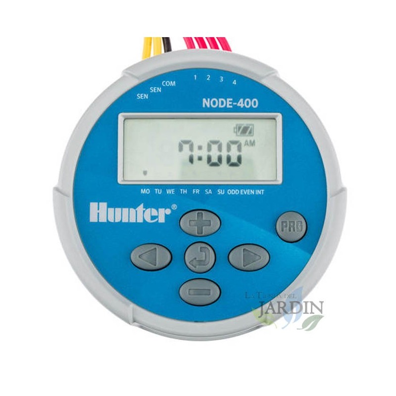 Controlador de irrigação Hunter NODE400 operado por bateria, temporizador para até 4 zonas de irrigação Controlador de irrigação Hunter NODE400 operado por bateria, temporizador para até 4 zonas de irrigação