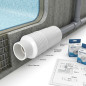 Conexão de parede para piscina Ø 90 mm | PVC branco | Ajustável à parede ou ao piso | Área de corte 120 mm