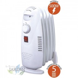 Radiador de Aceite 500W, 5 Elementos de Calor - Compacto y Eficaz para Espacios Pequeños