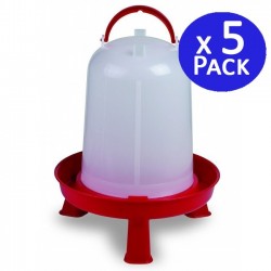 5 Stück Hühnertränken 8 Liter | 32x37 cm | Robustes Plastik | Ideal zum Aufhängen oder Aufstellen | Mit Standfüßen | Rot