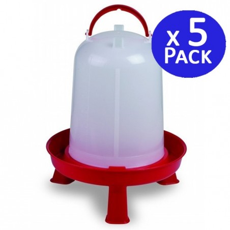 5 Stück Hühnertränken 8 Liter | 32x37 cm | Robustes Plastik | Ideal zum Aufhängen oder Aufstellen | Mit Standfüßen | Rot