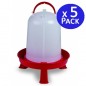Lot de 5 Abreuvoirs pour Poules 8 Litres | 32x37 cm | Plastique Résistant | Idéal pour Poser ou Suspendre | Avec Pieds | Rouge