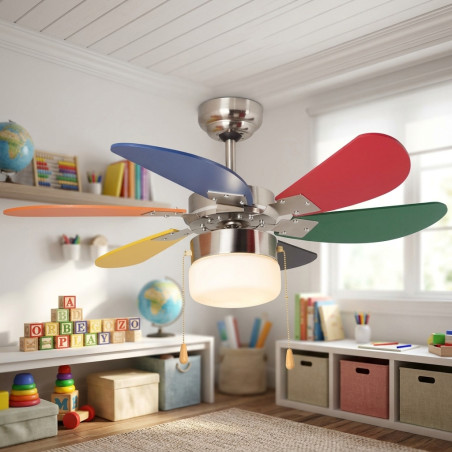 Orbegozo Deckenventilator | LED-Beleuchtung | 6 mehrfarbige Flügel | 3 Geschwindigkeitsstufen | Kühle Luft und einzigartiges Des