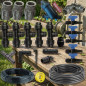 Kit de irrigação por gotejamento para jardins de até 100 m². Inclui tubulação e acessórios de instalação para conexão a uma torn Kit de irrigação por gotejamento para jardins de até 100 m². Inclui tubulação e acessórios de instalação para conexão a uma torn