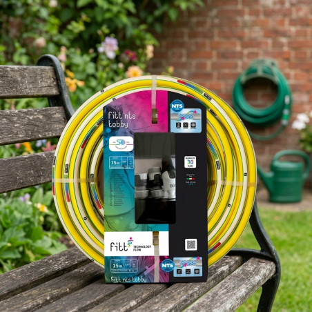 Kit Manguera Jardín NTS Tobby 15mm, 5/8'', 15 Metros con Lanza | Manguera Riego | Resistente