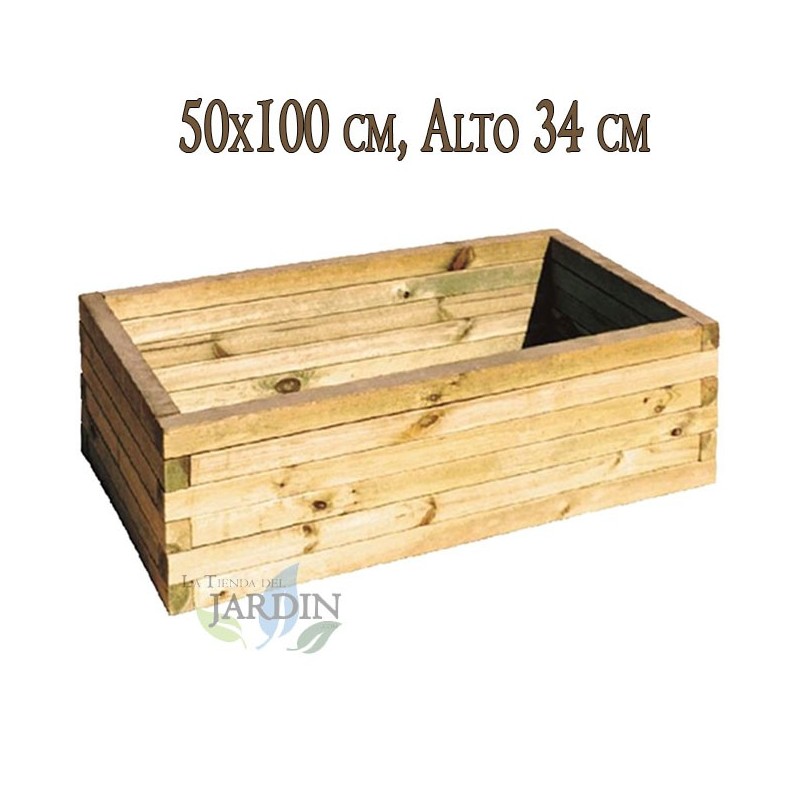 Jardinière en bois pour jardin et terrasse 50x100 cm, hauteur 34 cm