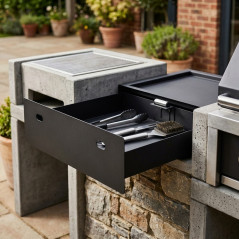 Kitaway 70x20x20 cm Barbecue Drawer and Modules | Black Steel Drawer for Outdoor Kitchen and Built-in Barbecue