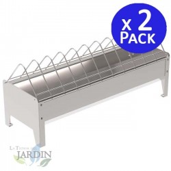 Packung mit 2 Hühnerfuttertrögen aus Metall ohne Beine, Maße 56 x 20 x 26 cm