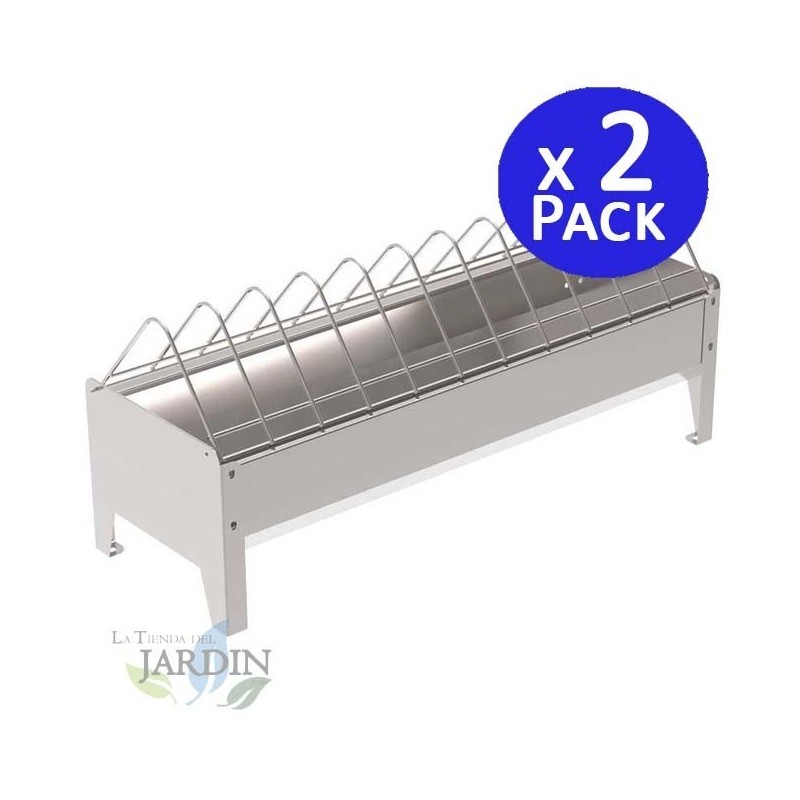 Pack of 2 metal chicken feeders without legs, measures 56x20x26 cm