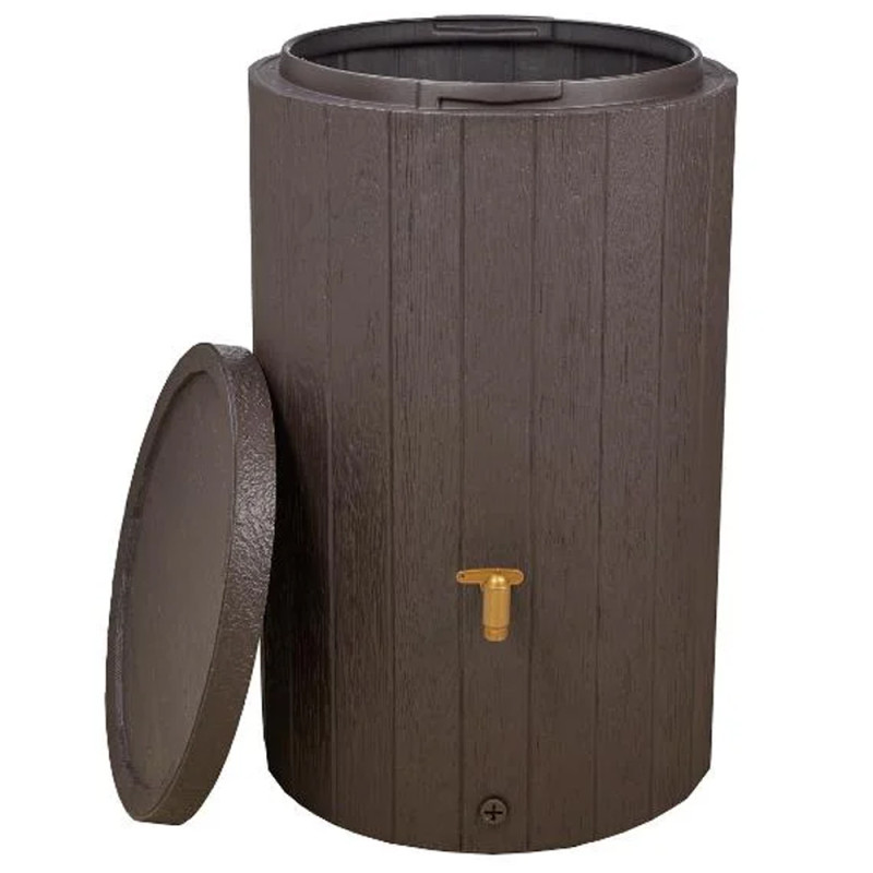 Reservatório de água da chuva com efeito madeira, 230 litros | Reservatório decorativo 57x93 cm | Recipiente para coleta de água