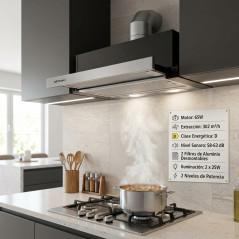 Orbegozo Teleskop-Dunstabzugshaube | 65 W | LED-Beleuchtung | Rauchabsaugung | 60 x 28,3–45,3 x 21,5 cm
