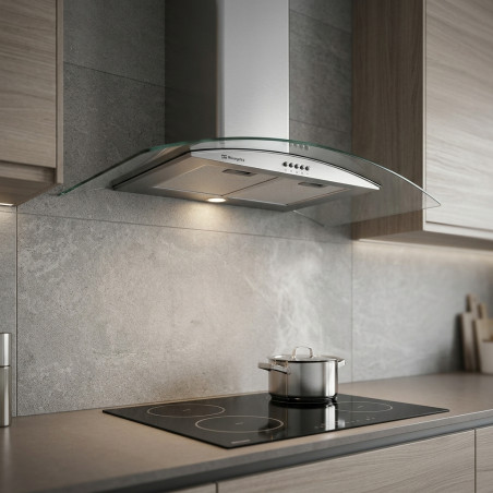Exaustor de vidro decorativo, motor de 100 W, classe energética B, 2 filtros removíveis