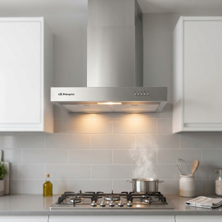Cappa decorativa in ACCIAIO INOX Orbegozo. Classe energetica D. Motore 190 W. Larghezza: 60 cm.