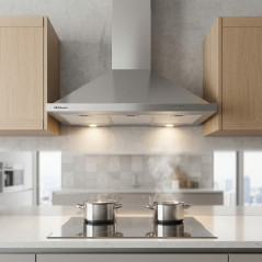 Cappa decorativa in ACCIAIO INOX Orbegozo. Motore 190 W. 3 filtri. Classe energetica B. 3 livelli di potenza. Larghezza: 90