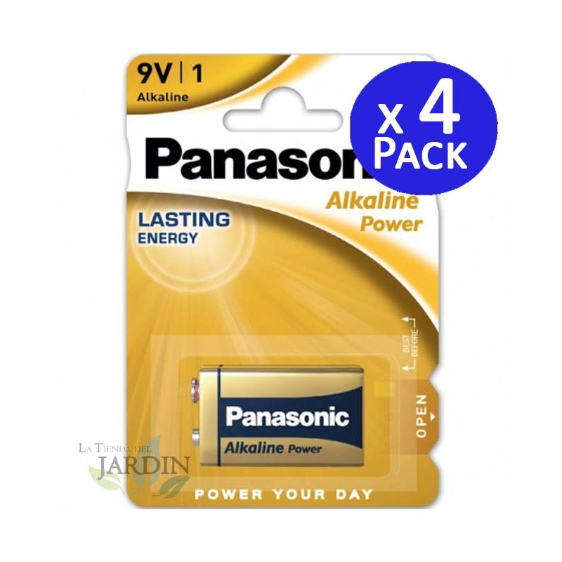 Set di 4 Batterie alcaline 9V Panasonic a lunga durata per l'uso quotidiano