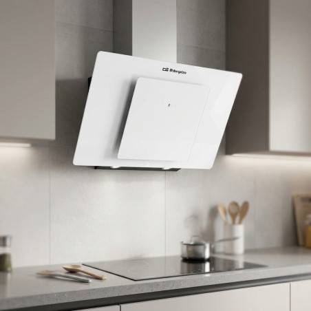 Hotte décorative Orbegozo en verre trempé, capacité d'extraction 579 m3/h, éclairage LED, 3 niveaux de puissance 60 cm