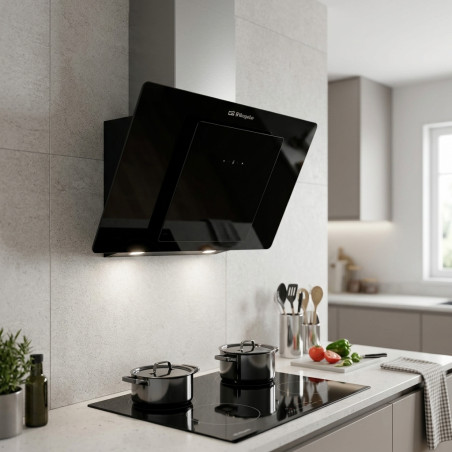  Orbegozo decorative glass hood.  Energy efficiency class D. Dimensions: 89.5 x 40.5 x 47 cm.