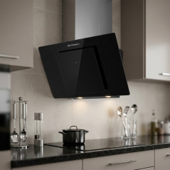  Orbegozo decorative glass hood.  1 210W motor.  Energy efficiency class D. Dimensions: 69.5 x 40.5 x 47 cm.
