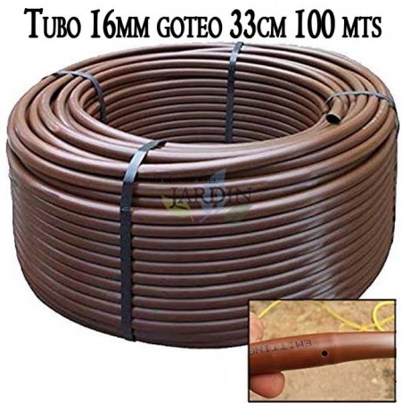 Tuberia riego por goteo 16mm | Tubo con Goteros cada 33 cm | Tuberia goteo 16 mm 100 metros marrón