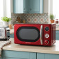 Microonde vintage con grill 20L 900W Orbegozo | Microonde da banco rotante rosso | Microonde a convezione con 10 livelli di pote