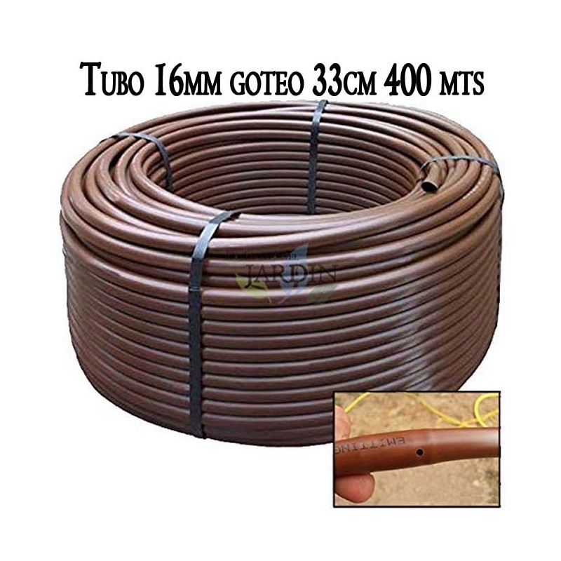 Tuberia riego por goteo 16mm | Tubo con Goteros cada 33 cm | Tuberia goteo 16 mm 400 metros marrón Tuberia riego por goteo 16mm | Tubo con Goteros cada 33 cm | Tuberia goteo 16 mm 400 metros marrón