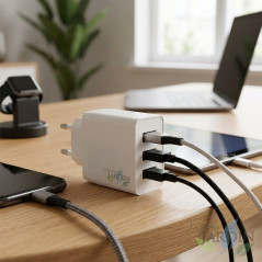 Plug for any device by USB Orbegozo.  3 devices can be connected at the same time.