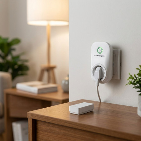 Spina controllata con telecomando senza batterie Orbegozo. Potenza massima 3.680 W.