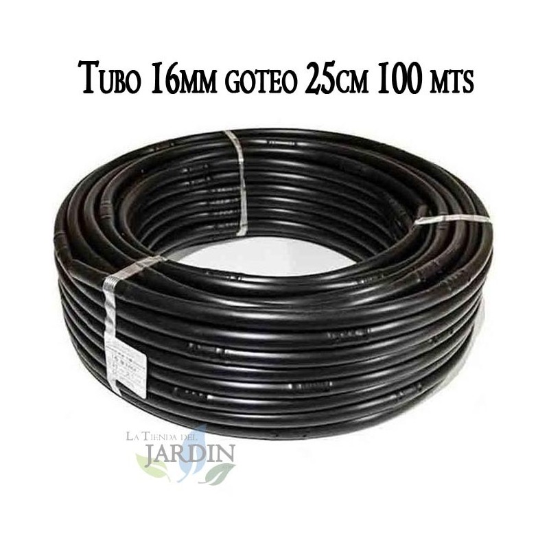 Tubo per irrigazione a goccia da 16 mm, 25 cm, nero, 100 metri